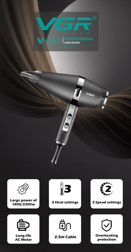 سشوار حرفهای وی جی آر مدل V-451