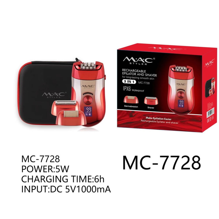اپیلاتور مک استایلر مدل MC-7728 | شیور و مو کن از ریشه 3 در 1 موهای زائد